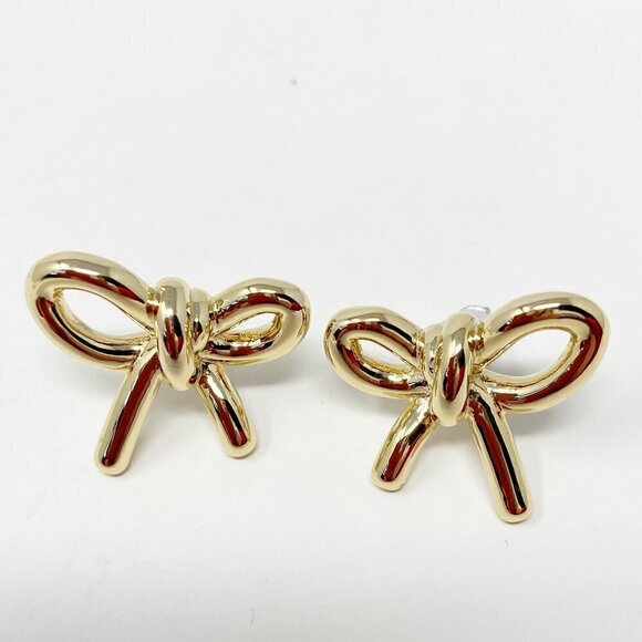 Gold Tone Bow Stud Earrings - Picture 1 of 6